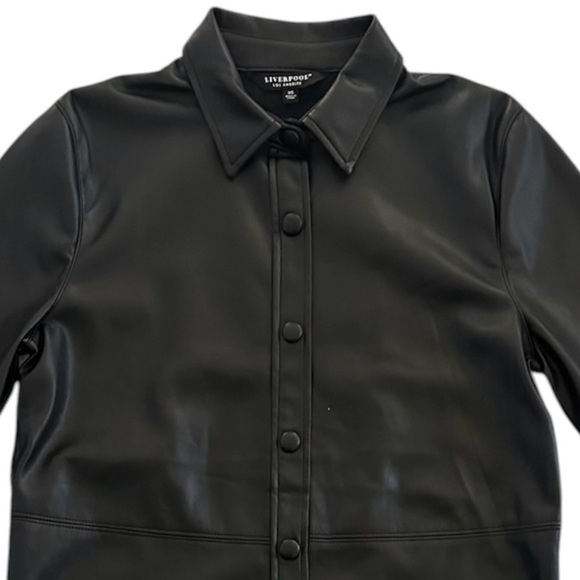 Liverpool Seamed Faux Vegan Button-down Leather Shacket, Black, Size XS‎ - Picture 7 of 12